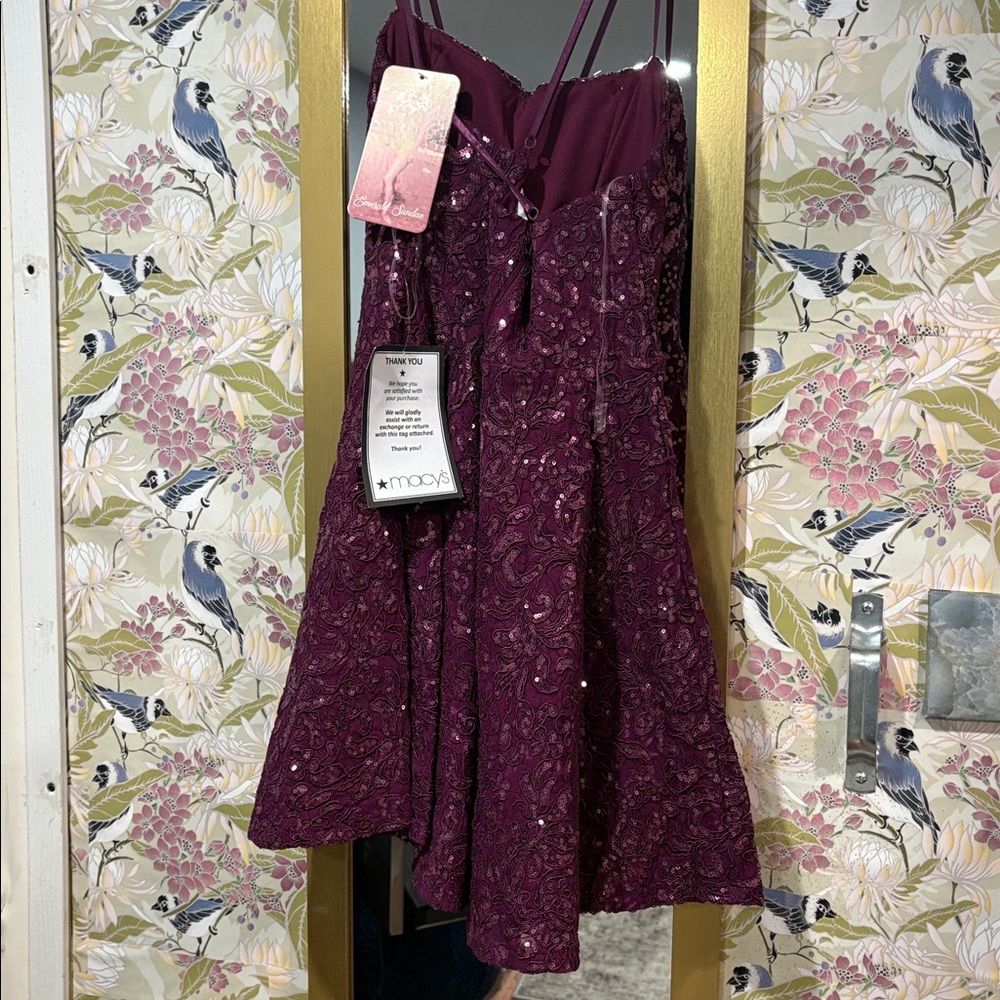 NWT!! Emerald Sundae Purple Sequin Spaghetti Strap Mini Dress - Picture 5 of 5